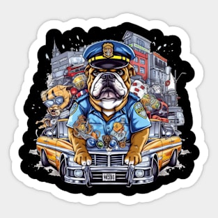 Accountant English Bulldog t-shirt design, a bulldog wearing a police officer's hat and holding Sticker